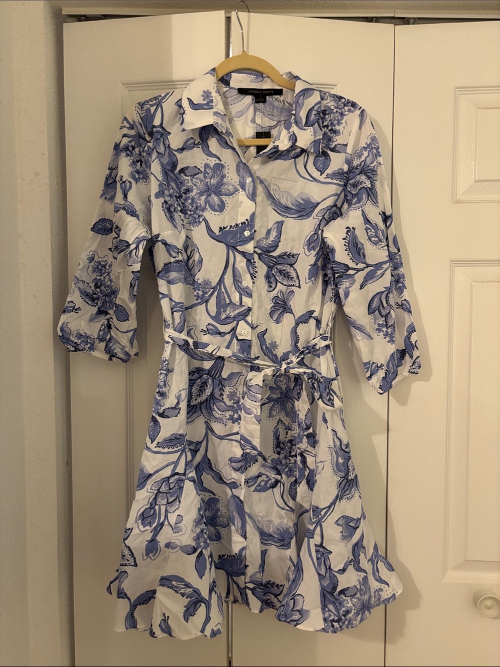 Cynthia Steffe Blue and White Floral Shirt Dress NWT